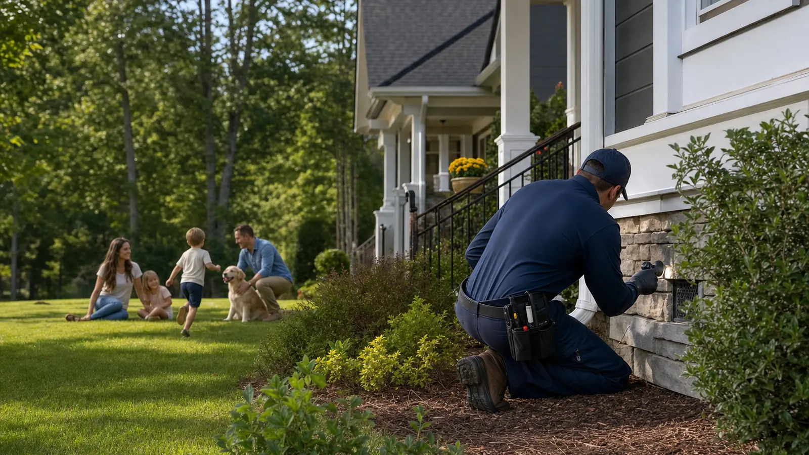 Paladin Pest Solutions service truck driving through a neighborhood in Lyman, SC during a pest control route, image 2